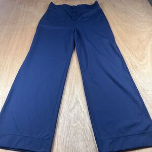Halara Women’s Navy Wide Leg Pants L Button Front Stretch Athleisure NWOT